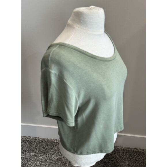 American Eagle Soft & Sexy Green Crop Tee Top Open Criss Cross Strap Back Medium - Picture 4 of 10